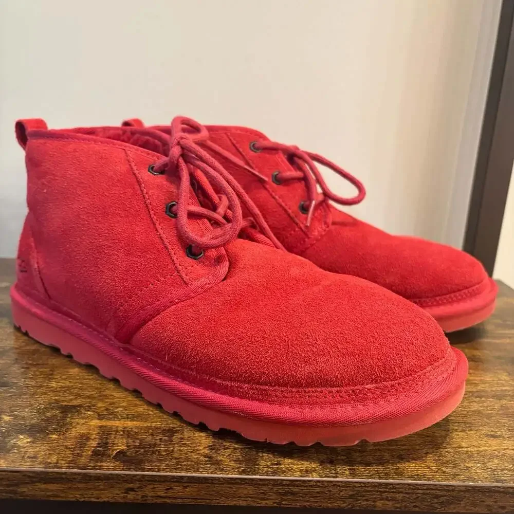 UGG Neumel Chukka Boots Men’s 9 Samba Red Suede Sheepskin Lined
